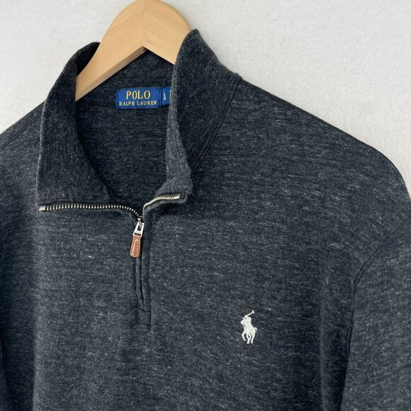 Polo by Ralph Lauren Other - POLO RALPH LAUREN Sweater Mens L 1/4 Zip Pullover Cotton Blend Heather Black
